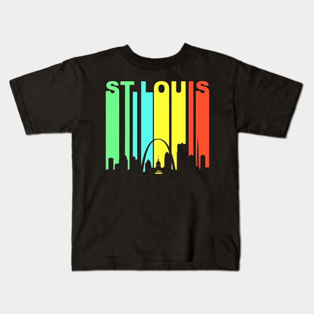 Retro 1970_s St. Louis Missouri Downtown Skyline Kids T-Shirt by Manonee